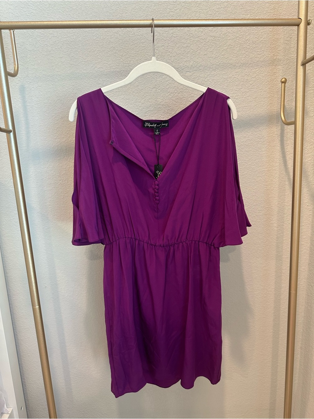Elizabeth and James Purple Flutter Sleeve Dress